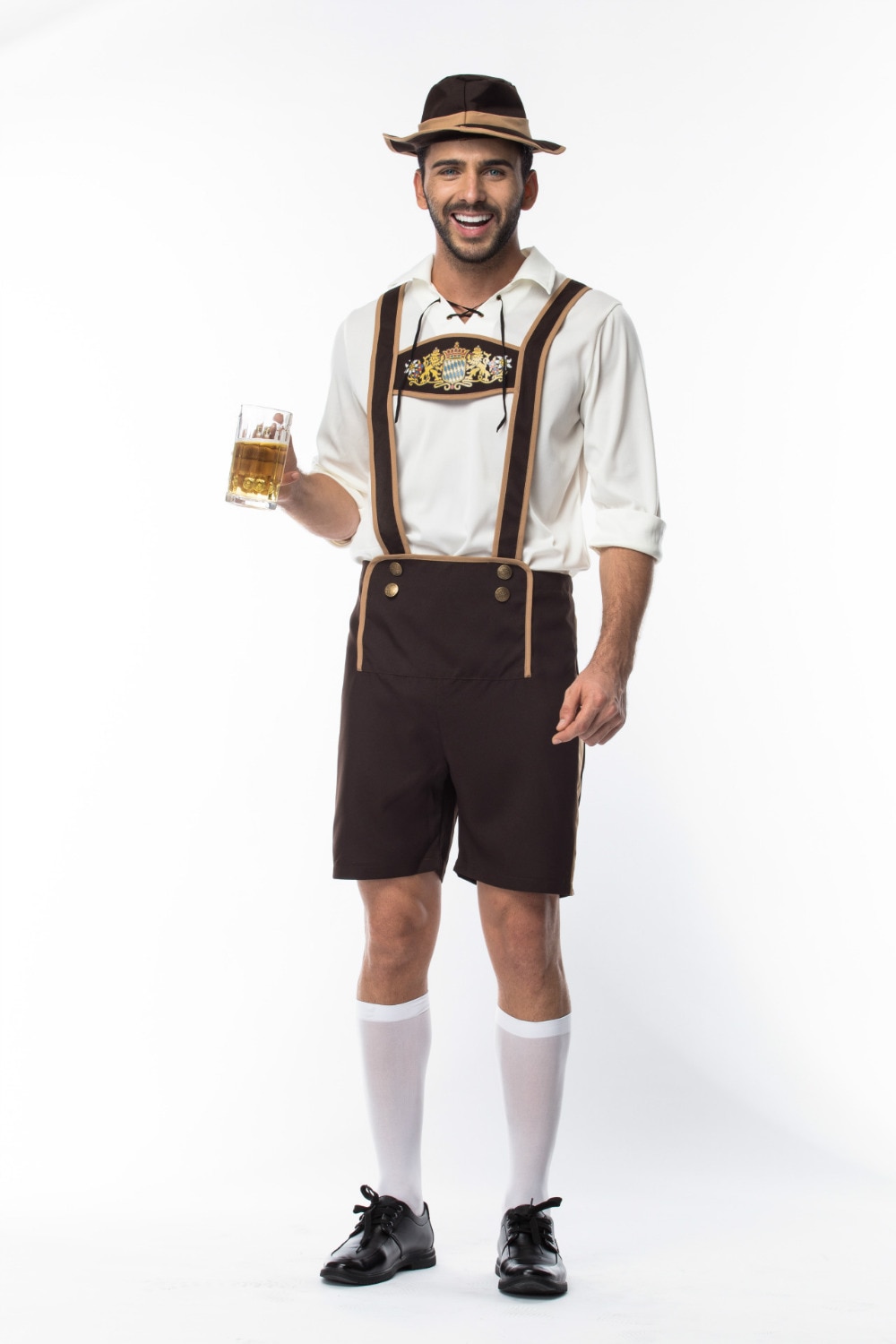 Oktoberfest Carnival Costumes Boys Lederhosen Bavarian German Kids Beer Festival Group Cosplay Overall Shirt Outfit Hat: men / L