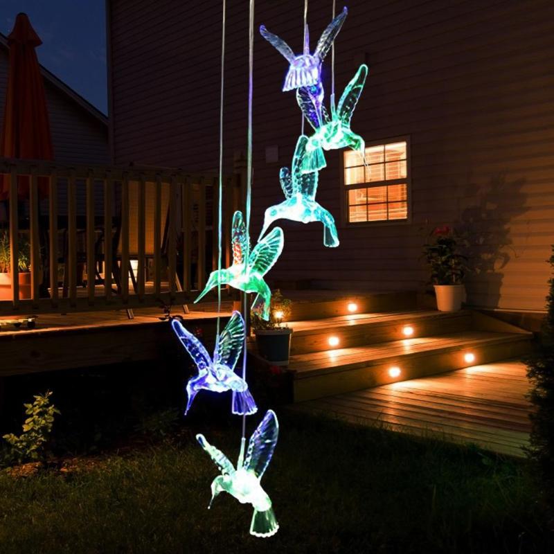 6 LED colibri lampe solaire en plein air jardin pelouse cour paysage coloré suspendus cloches éclairage décoration Led
