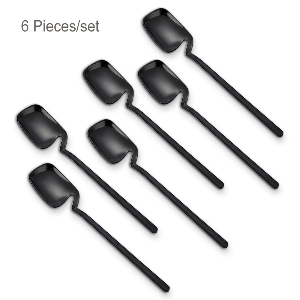 Cucharas de café de acero inoxidable para Bar, restaurante, , Chocolate, leche, mango largo, oro rosa, 6 piezas: 05