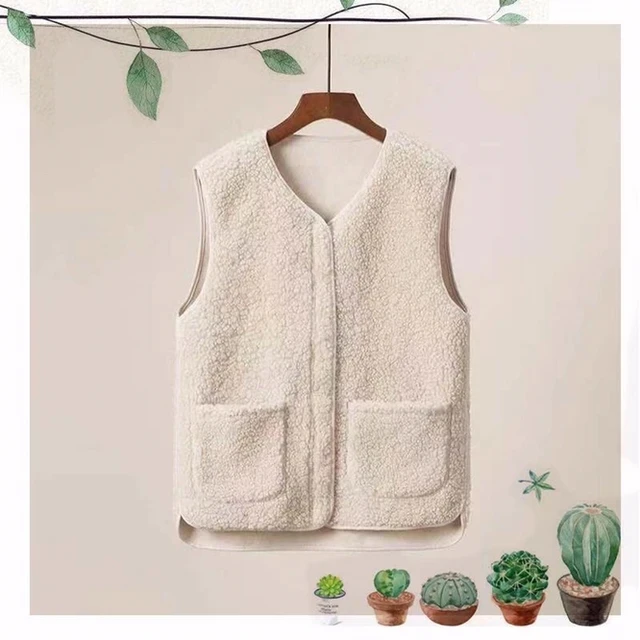 Autumn Winter Women's Vest Lamb Wool Korean Version Versatile Imitation Fur One Short Girls' Vest Zipper Coat Casual Beige: XXL / Blue