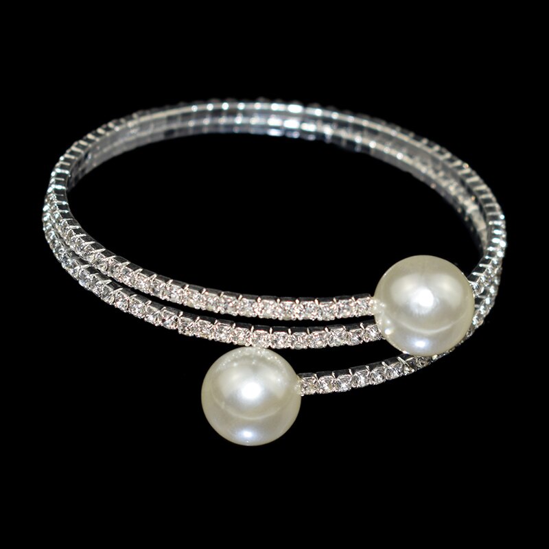 YLIOYE-ensembles de mariée avec perles simulées, collier, collier, collier, collier, bijoux pour femmes, fête de mariage: 2 rows bracelets sil