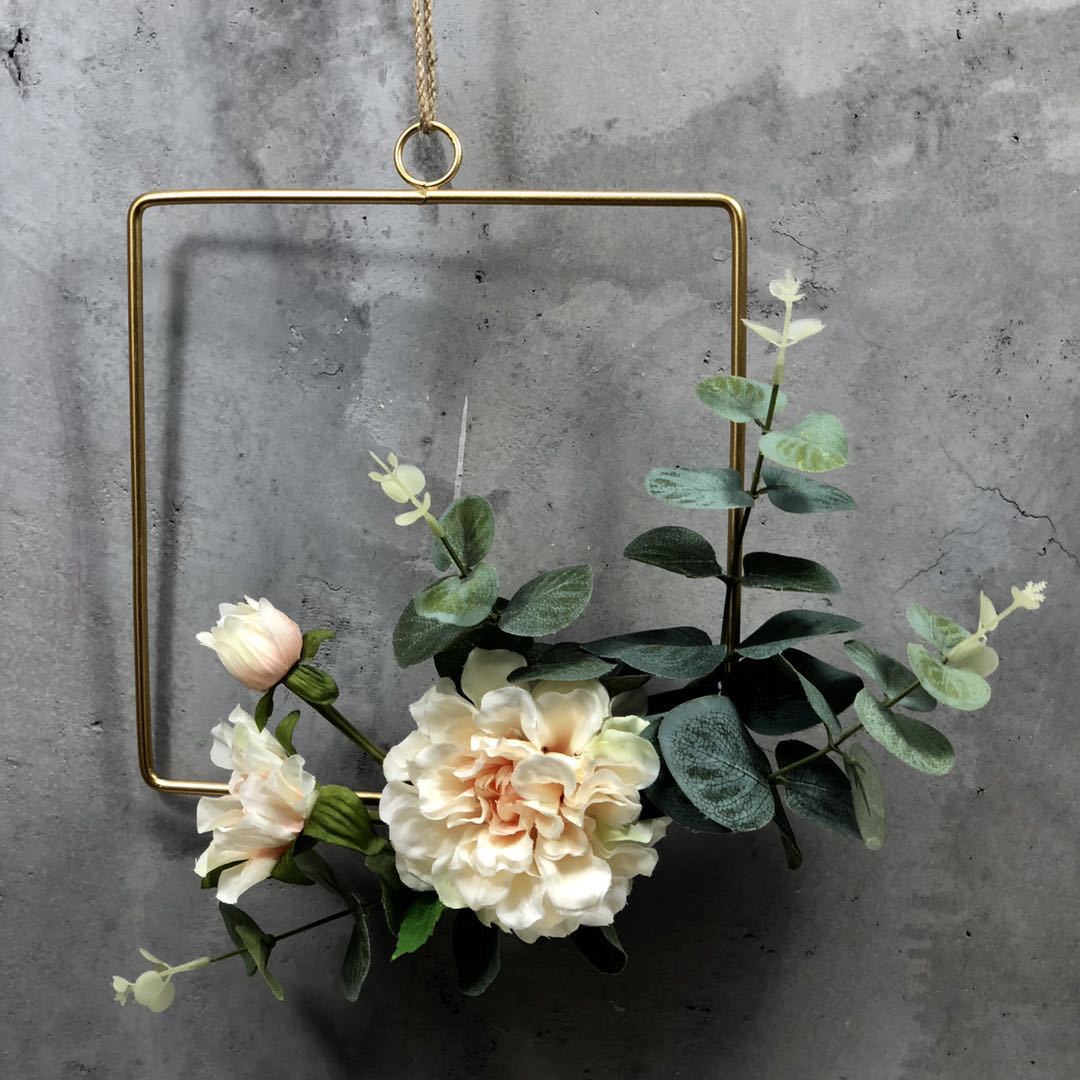 20cm jernreb guld metalring bærbar krans blomster bryllup brud blomster krans håndlavet catcher hoop baby shower indretning: Boxy- champagne