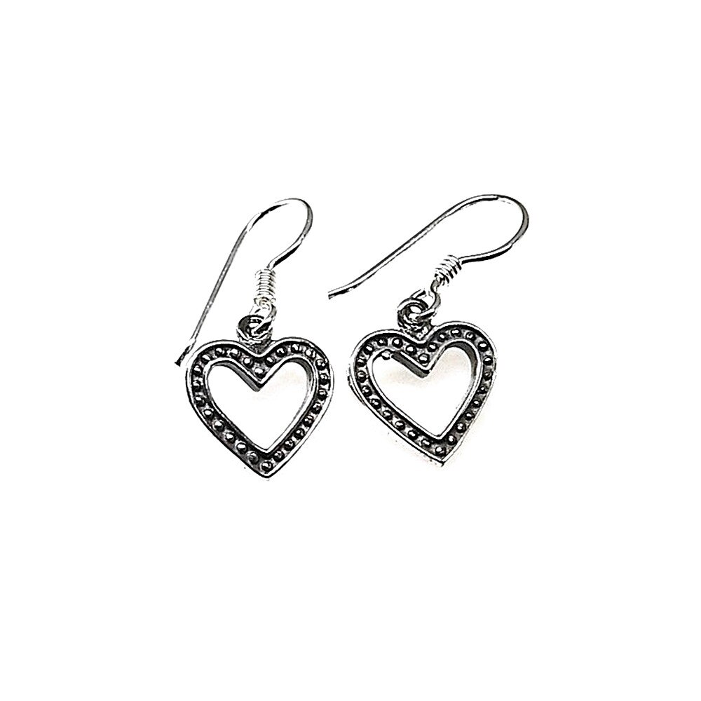 Boucles d'oreilles en argent Sterling 925m de long coeur oxydé 11mm. [AB1616]