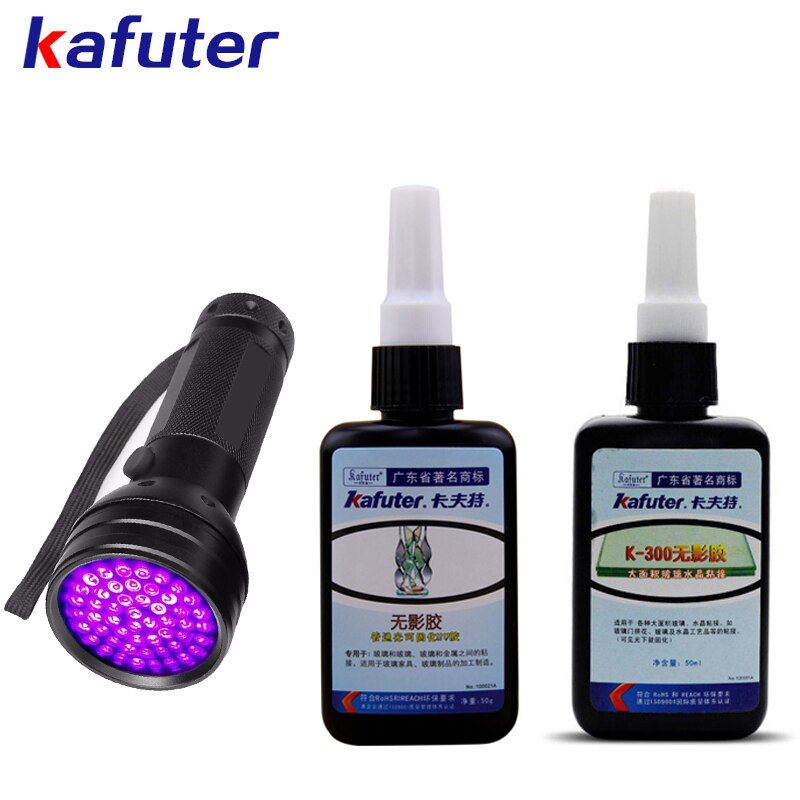 Strong 50ml Kafuter UV Glue UV Curing Adhesive K-302+51LED UV Flashlight UV Curing Adhesive Crystal Glass and Metal Bonding: Clear