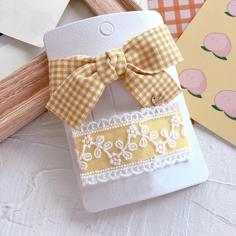 2 Stks/set Leuke Grote Bows Baby Girl Haar Clips Kant Bloem Kinderen Haarspeldjes Meisje Haar Accessoires Kinderen Haarspelden Haarbandjes: Yellow