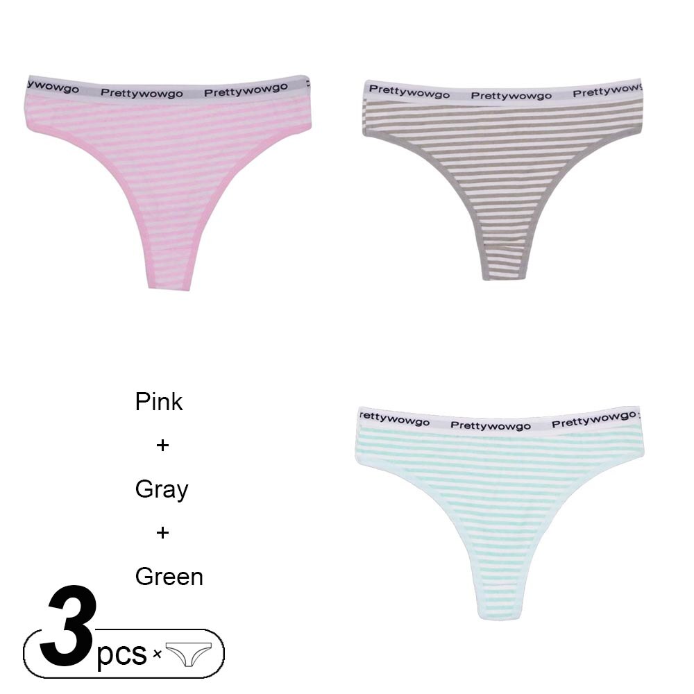 3 Pcs / Lot Sexy Woman Thong Cotton Striped G String Panties 9008: B / L