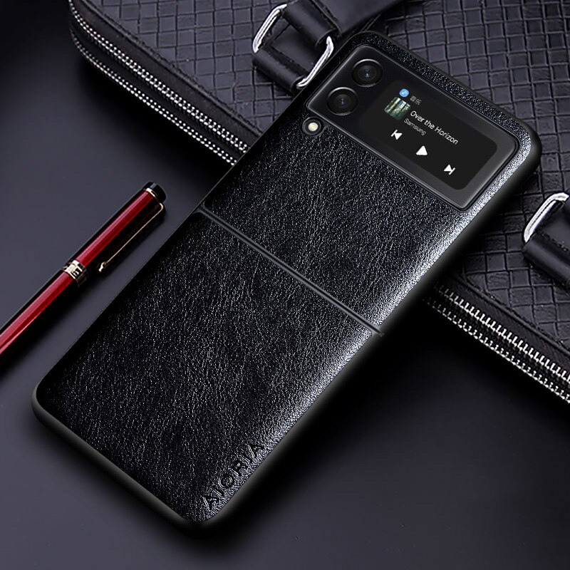 Luxe Pu Leather Case Voor Samsung Galaxy Z Flip3 5G Met Business Effen Kleur Telefoon Cover Voor Samsung Z Flip 3 5G Case: Black