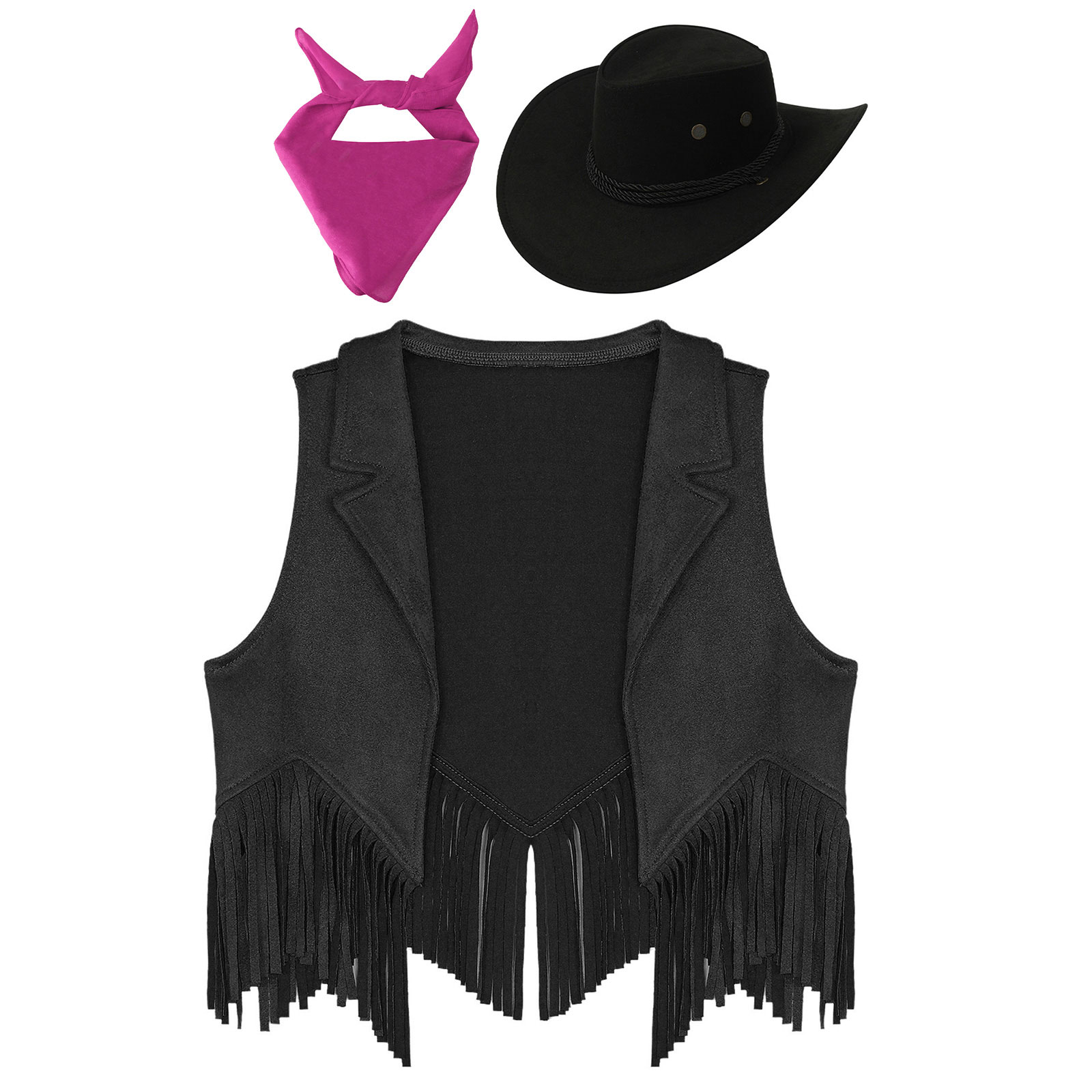 Western-Cowboy-Kostüm für Jungen und Mädchen, Quasten, Weste, Mantel mit Hut, Bandana, Karneval, Halloween, Party, Cosplay, Verkleidung: XXL / Brown