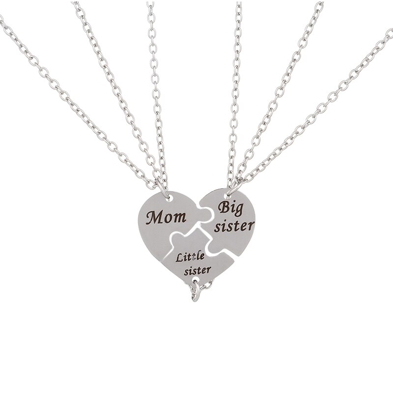 3 unids/set, COLLAR COLGANTE de Metal plateado para madre e hija, hermana, madre, corazón, contacto con nosotros, joyería fina, ,