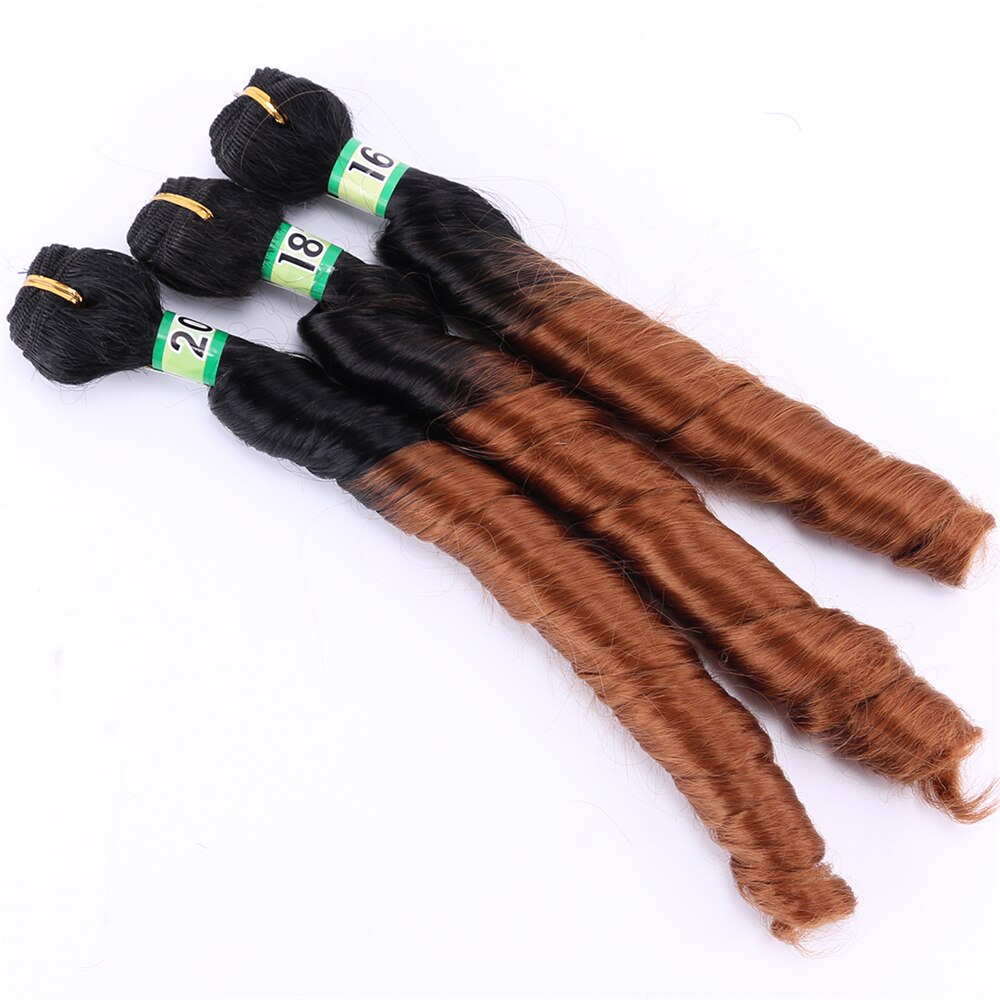 T1B/30# Two Tone ombre Hair Bundles Brown Synthetic Hair Extensions 16-20 inch High temperature Double Weft Curly hair weave