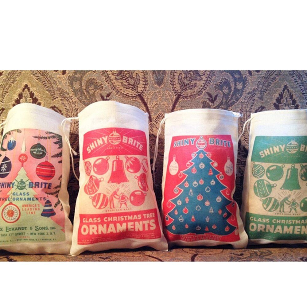4 sacs de stockage de de noël d'ornement de Brite brillant. Coffret de 4 bourrages en coton à cordon 4x6 5x7 6x8 7x9