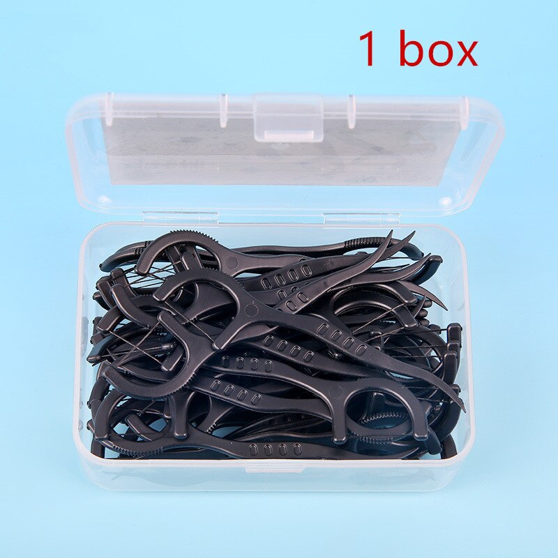 50 Pcs/Box Black Dental Floss Interdental Plastic Brushes Teeth Stick Teeth Clean Toothpick Flosser Tool Oral Care Cure Dent: Default Title