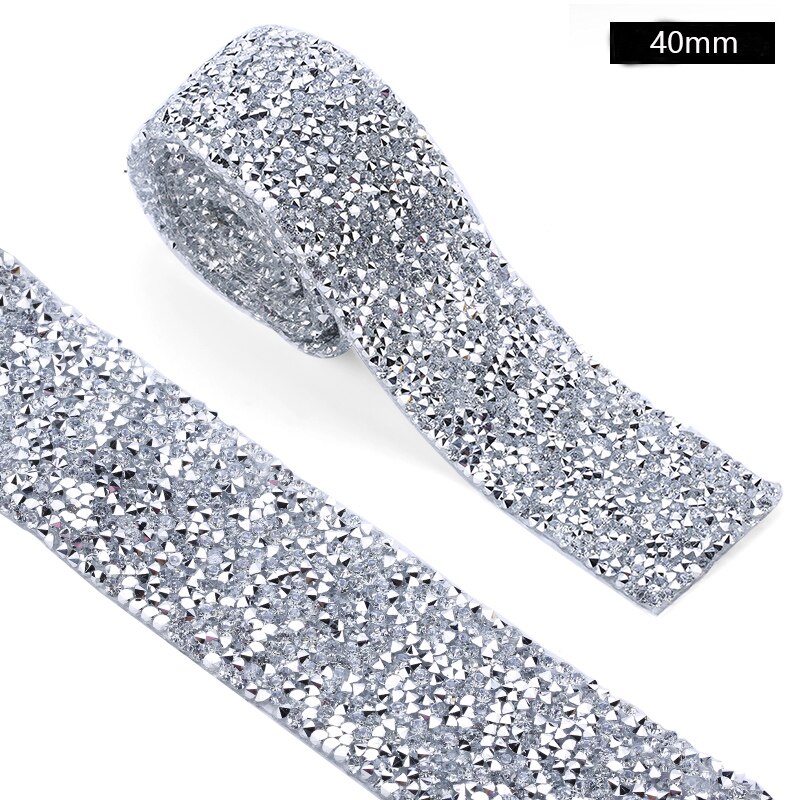 Dżetów wykończenia poprawka 1 stoczni Strass szycia taśmy Rhinestone aplikator wstążka z dżetów żelazko na ubrania akcesoria: 4cm - silver