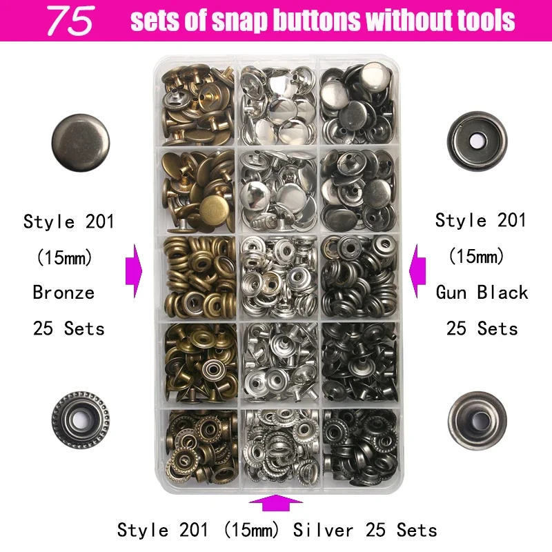 24-150set/box Metal Snap Fasteners Button Stainless Steel 633# Snap Buttons Sewing Accessories for Clothing Jacket Leather Craft: NICKEL