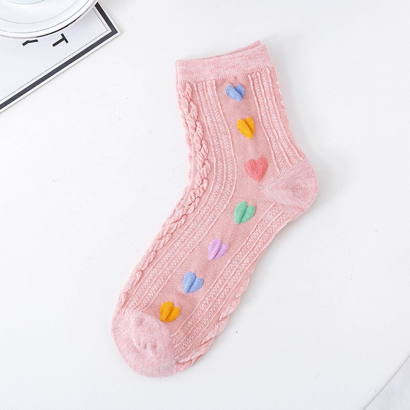1 par de novas meias de coração bonito feminino curto kawaii listrado estudante meias cor sólida vermelho coração meias esportivas socks socks socks socks: fen-love-zhong