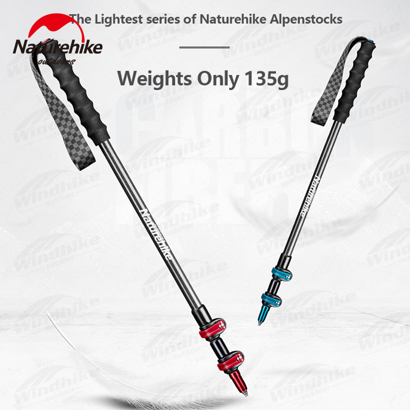 Naturehike – bâton de marche ultraléger en Fiber de carbone, 135g, 3 sections, Portable, verrouillage extérieur, randonnée, escalade