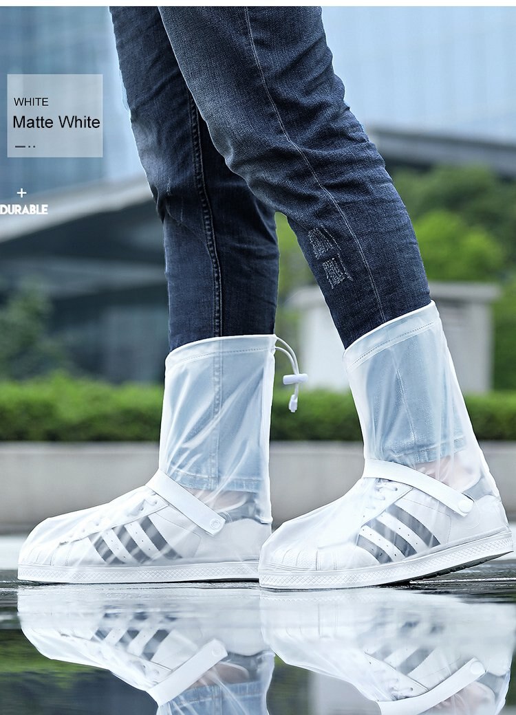 Housse de chaussure de pluie étanche et réutilisable, botte de vélo en PVC, tube haut antidérapant, résistant à la pluie, pour voyage en plein air, S-XXXL: white / S