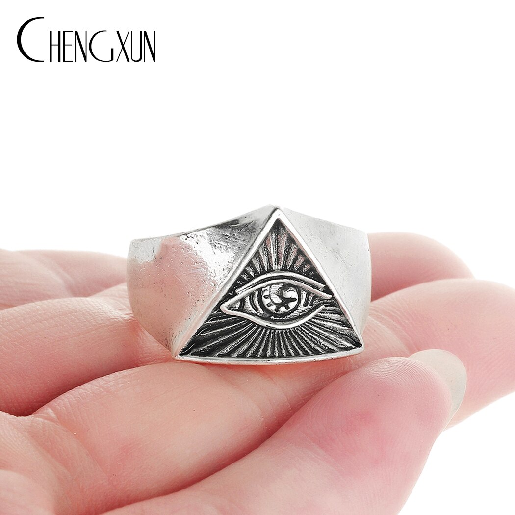 Vintage Eye of Providence antyczny srebrny pierścień dla kobiet mężczyzn Punk Hip Hop egipski Illuminati Symbol mężczyzna pierścień unikalna opaska Unisex