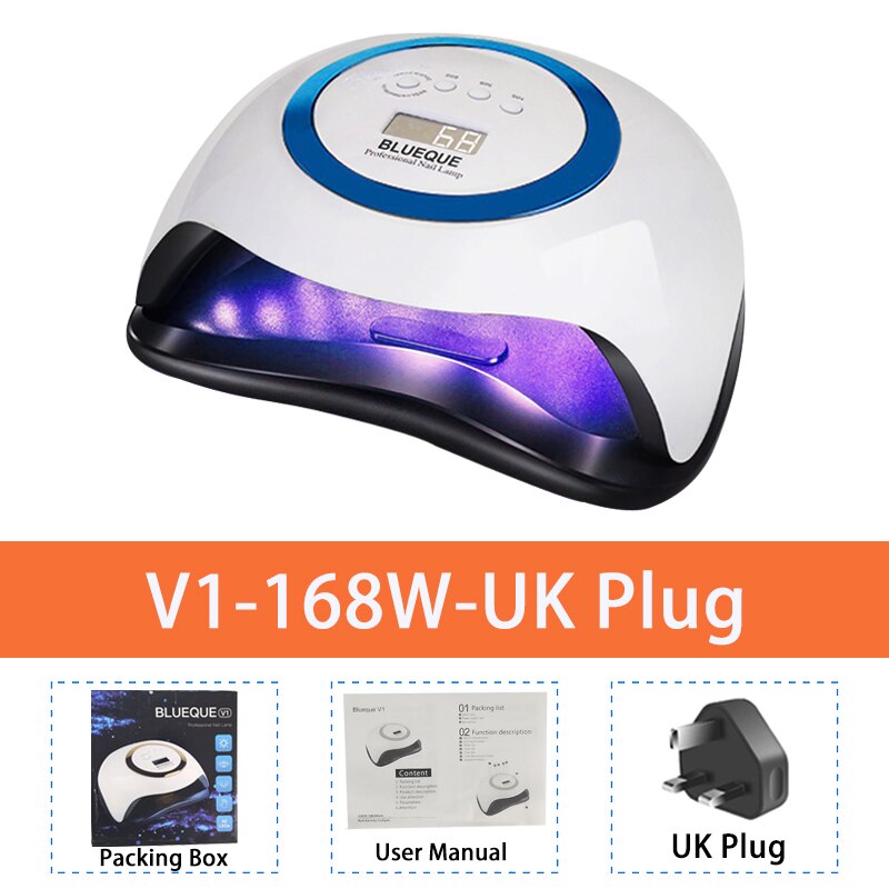 BLUEQUE V1 168W lámpara de uñas 42LED lámpara UV de manicura lámpara Gel para uñas secador lámpara: Blue UK Plug
