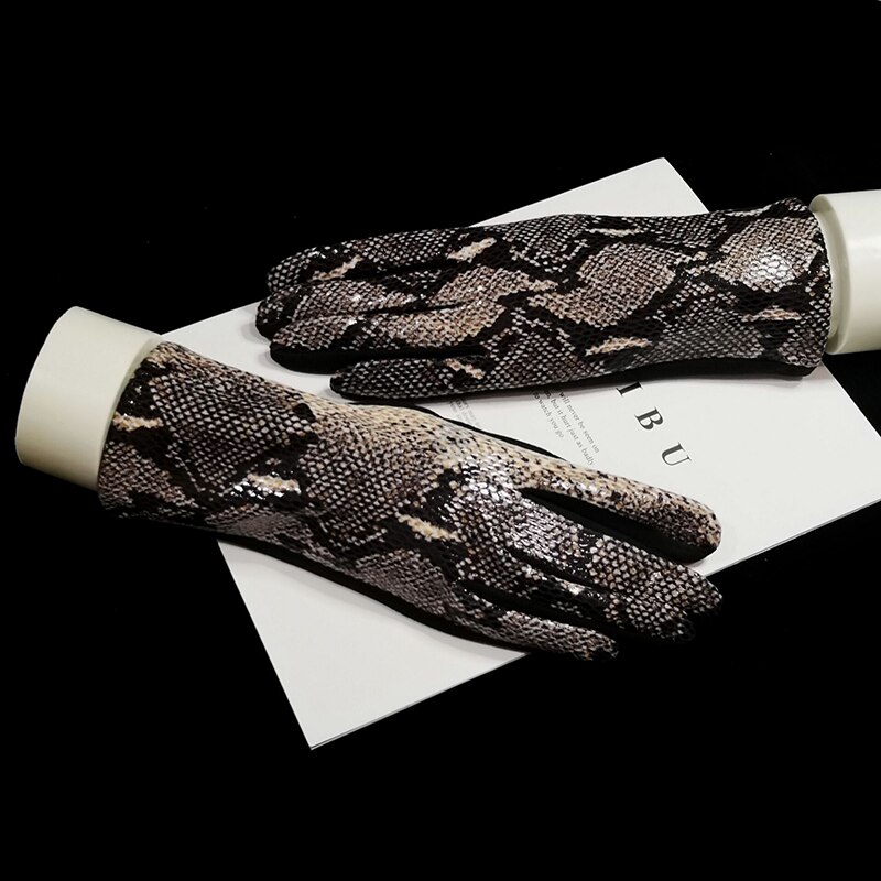 Gants à écran tactile pour femmes | Hiver, motif de serpent en Faux cuir d'animal, gant de conduite, daim velours épais, gant léopard H87
