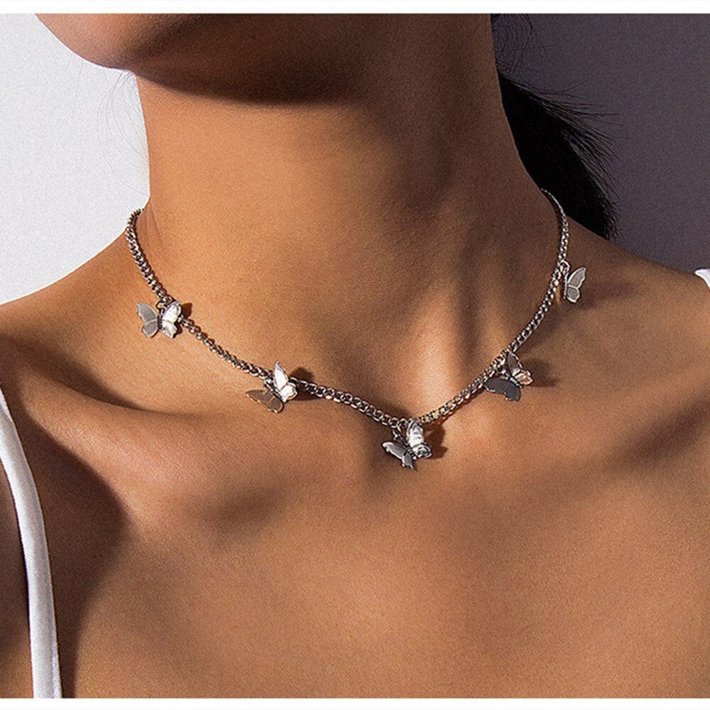 Simple Beads Butterfly Choker Necklace Colorful Seed Beads Collar Necklace For Women Girls Summer Beach Jewelry: B
