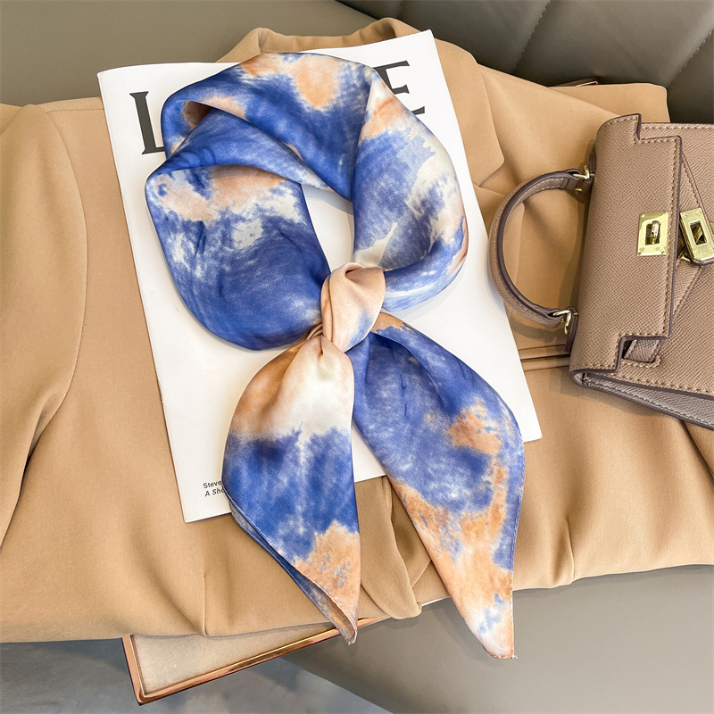 Pañuelo para el pelo de satén de seda para mujer, pañuelo estampado para cabeza cuadrada, pañuelo pequeño para el cuello, Hijab, 70x70cm, novedad de 2023: Castaño