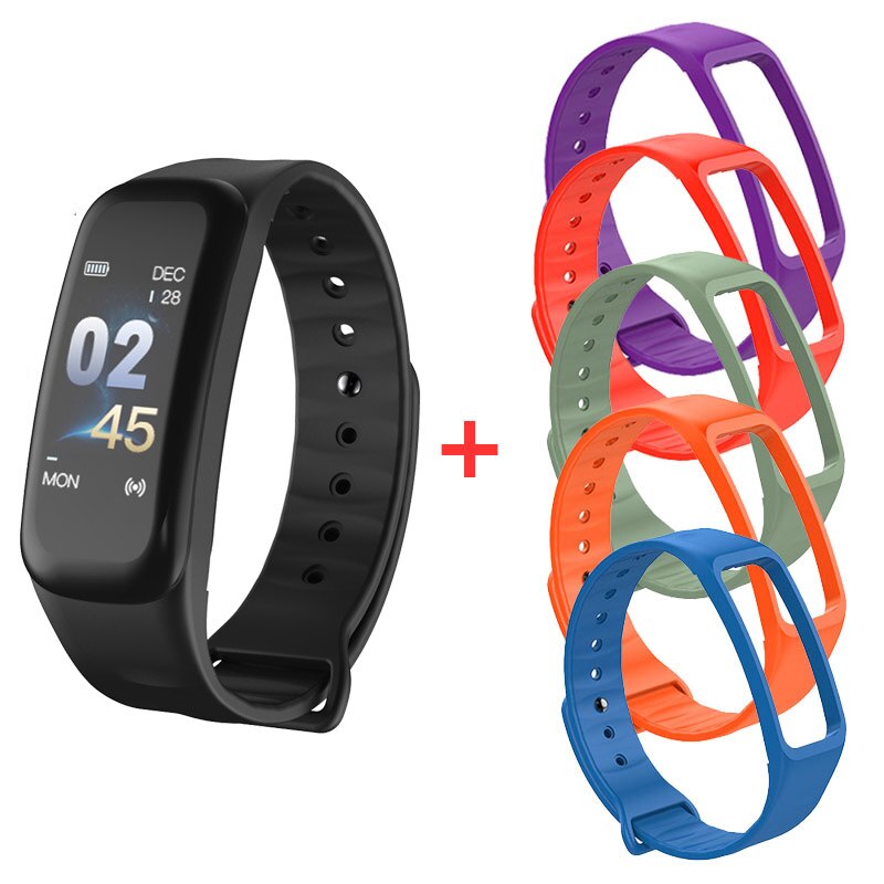 Smart band Blood pressure measure Color OLED Screen C1 plus Fitness tracker Heart rate monitor Waterproof Smartband Watch Sport: Add 5 straps