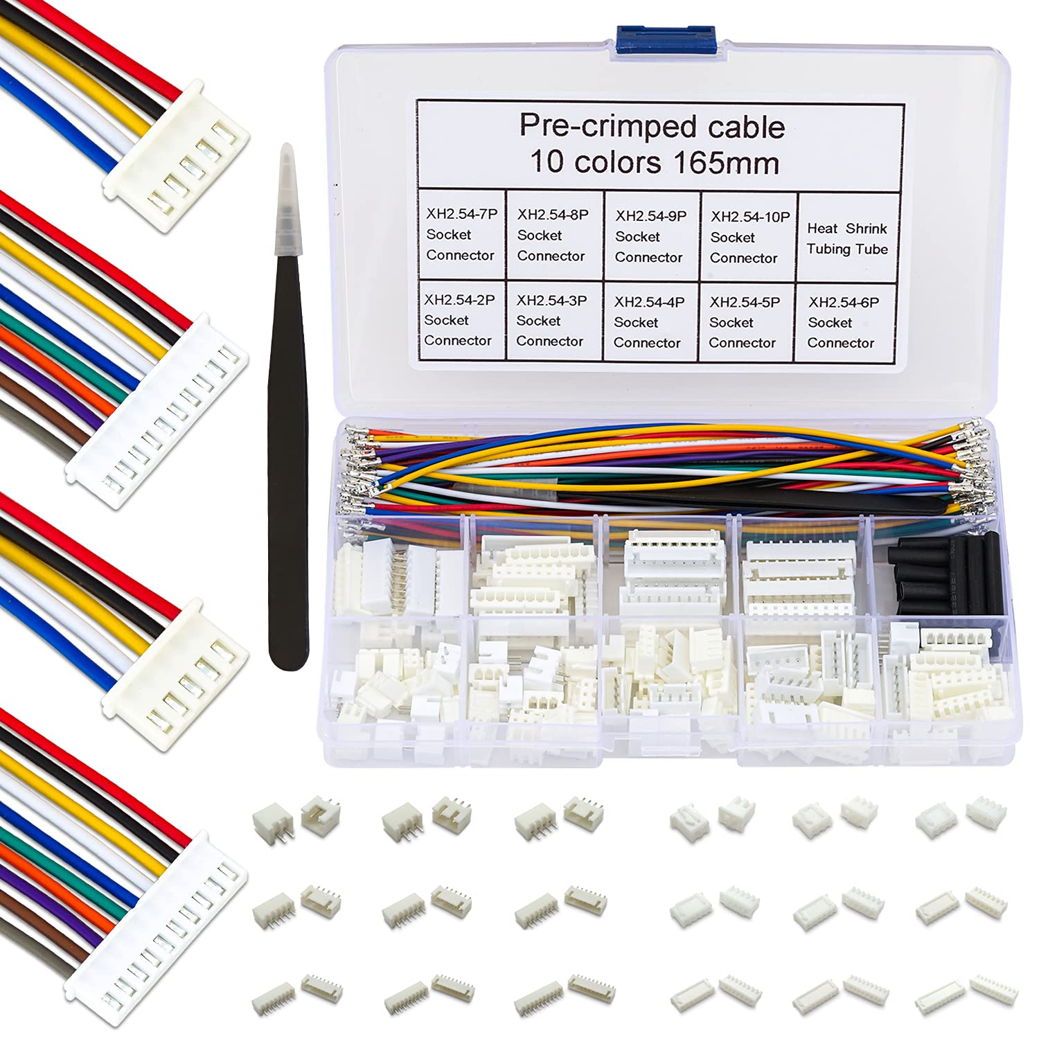 Keszoox jst 1.0/1.25/1.5/2.0/2.5mm- pitch stiksæt jst sh gh zh ph  xh 2-6 -benet hus med prækrympede 22-28 awg-kabler
