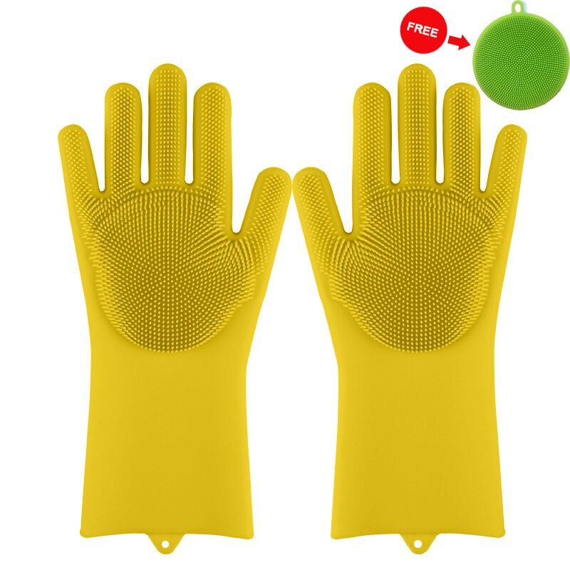 Gants de lavage de la vaisselle en silicone, 1 paire, épurateur magique, brosse de nettoyage, gant de lavage de la vaisselle de cuisine: Yellow