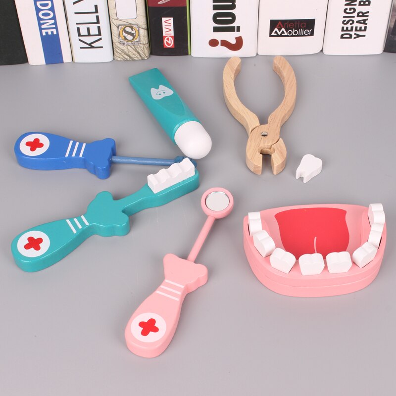 6 stk / sæt tandpleje læge børn pædagogisk træ baby legetøj til piger sjovt spil det virkelige liv simulation læge foregive
