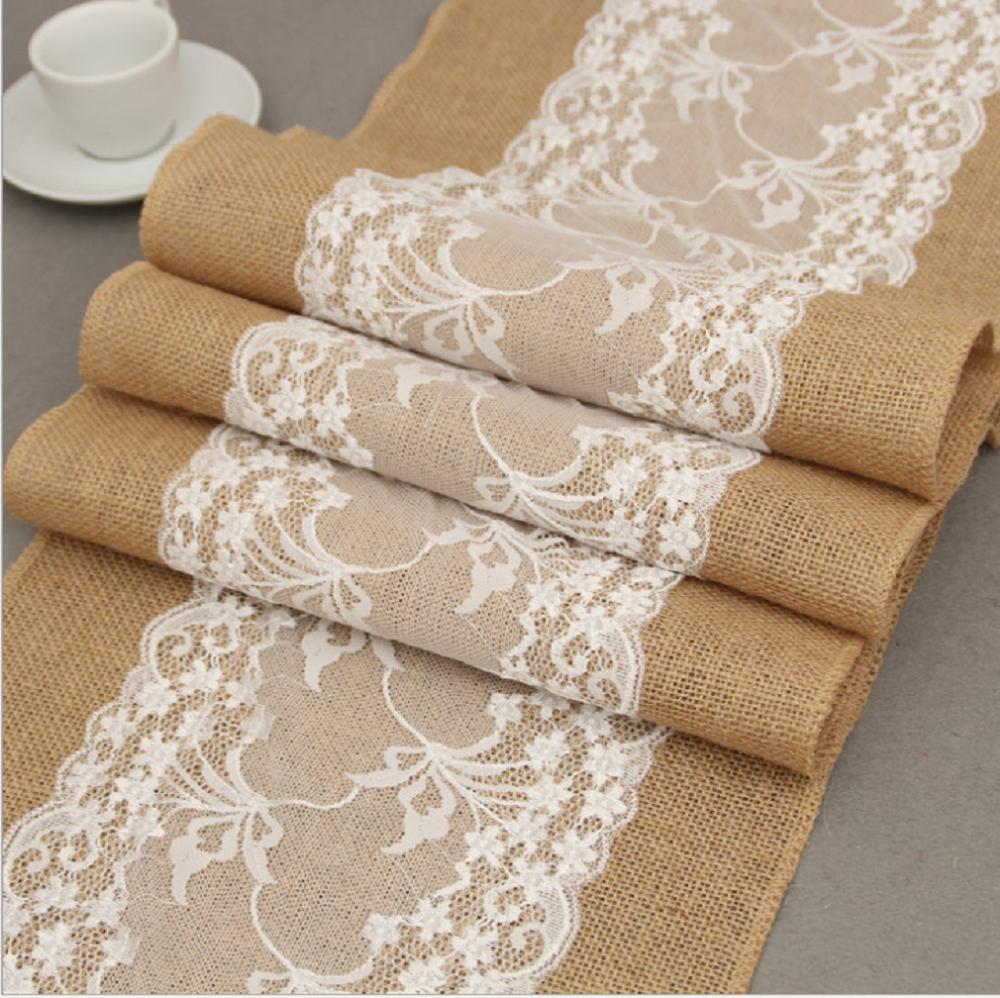 Vintage hvid jul blonder jute linned hessian burlap country event fest leverancer bryllup dekoration bordduk løber: 30*180cm / B