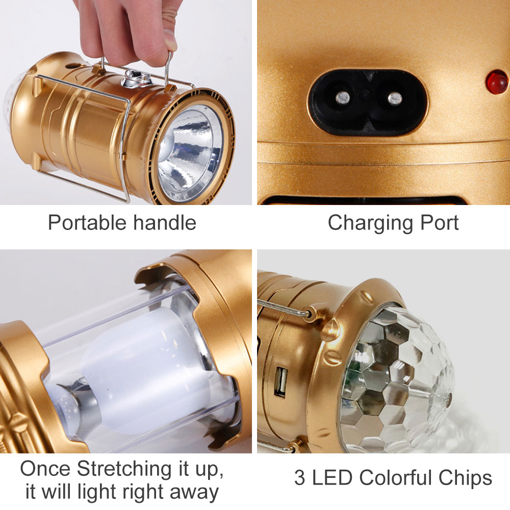 Lampe torche solaire Portable rétractable, LED, lampe d'urgence, lanterne couleur éblouissante, idéal pour le Camping, la randonnée, 220V