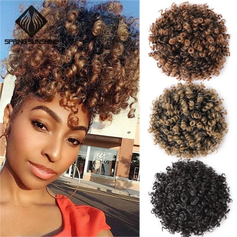 Spring sunshine – queue de cheval bouffante, cheveux synthétiques Afro bouclés, chignon haut avec cordon de serrage, queue de cheval Afro courte, 1 pièce/paquet