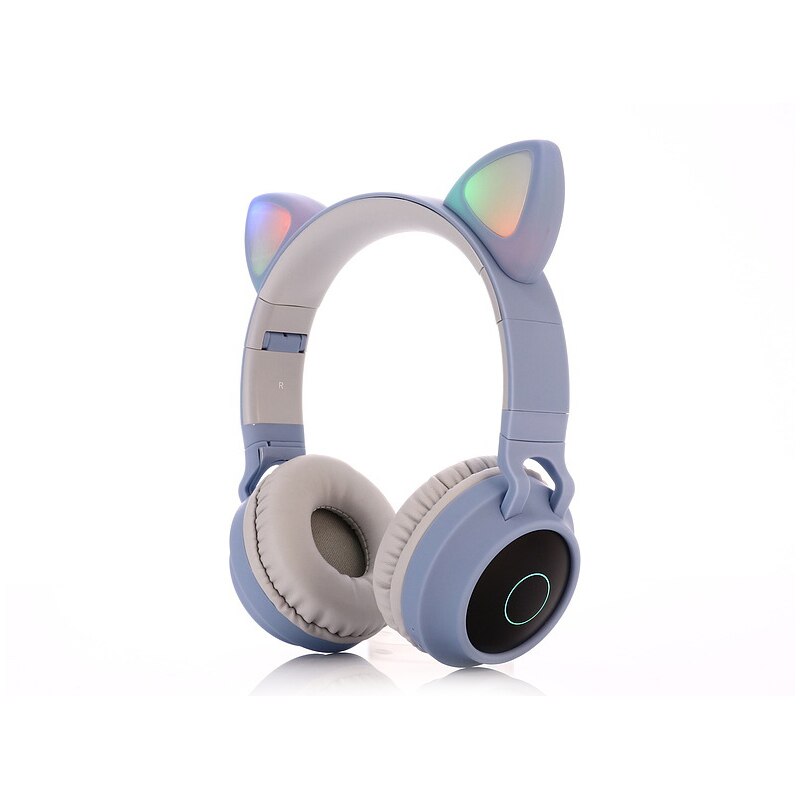 High-Grade headset Cat Ear Noise Cancelling Headphone Bluetooth 5.0 Kids Headset TF Card 3.5mm Plug With Mic Wireless Headphones: Sky blue