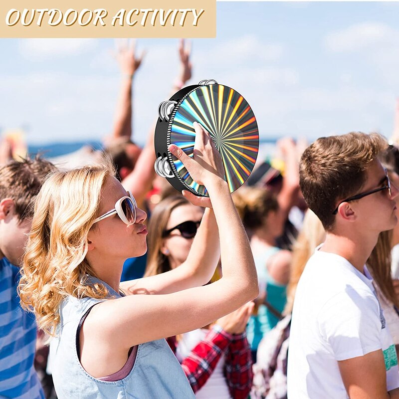 6/8/10 Inch Radiant Double Row Tambourines Musical Instrument Hand Drum Percussion Musical Instrument For Church Party