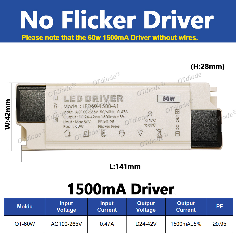 Transformateur de pilote LED 20W-50W DC24-42V 500mA 600mA 700mA 800mA 900mA 1000mA 1200mA 1500mA, alimentation sans scintillement, remplacement de la durée de vie: Orange