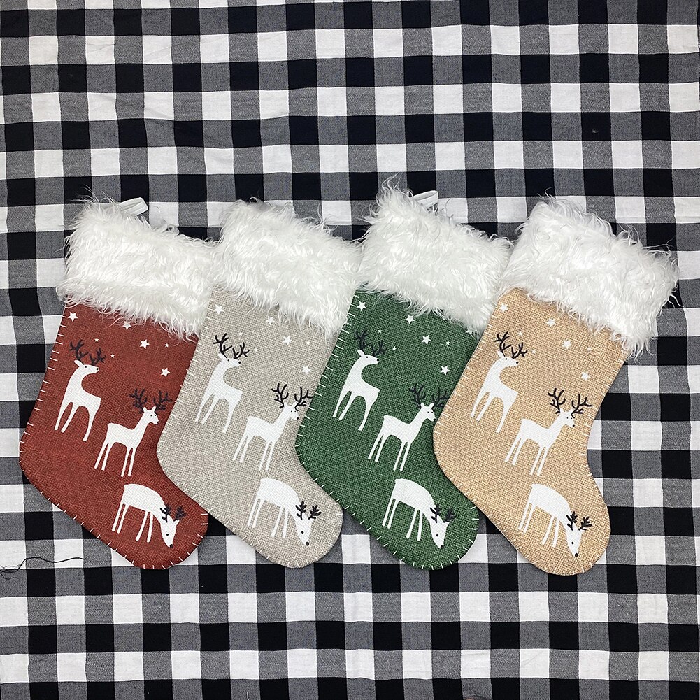 10PC /set Small Size Christmas Stockings Cute Elk Printing Christmas Stockings Festival Decoration