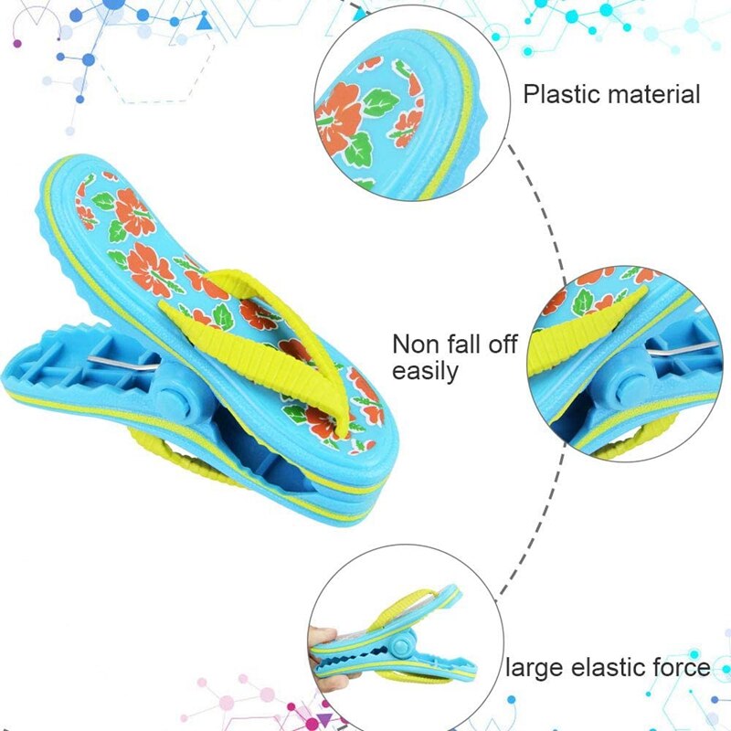 4 Pack Strandlaken Clips Plastic, Leuke Slippers Zonnebank Strand Haringen, Grote Sized Wasserij Pinnen Voor , strand, Zwembad