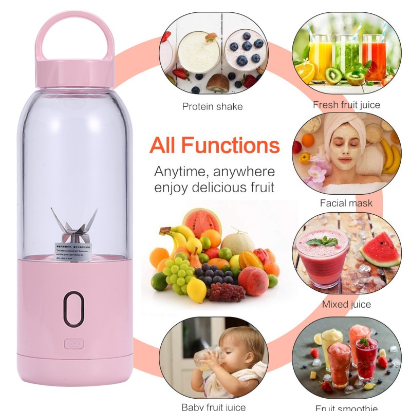 Licuadora Personal, licuadora Mini licuadora con USB recargable y batidora, 500ml, zumo de fruta, Mezcladora-con seis cuchillas