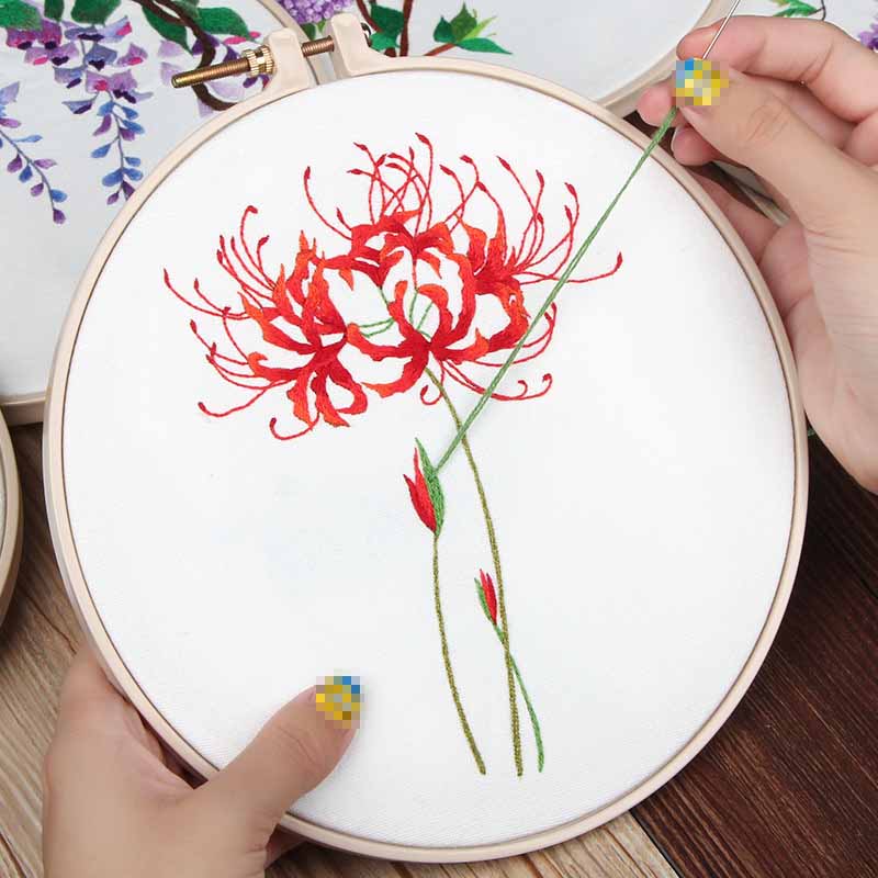Handmade Chinese Flower Embroidery Kit with Hoop Needlework Cross Stitch Swing Meet Sets Art Handcraft Painting Wall Decor