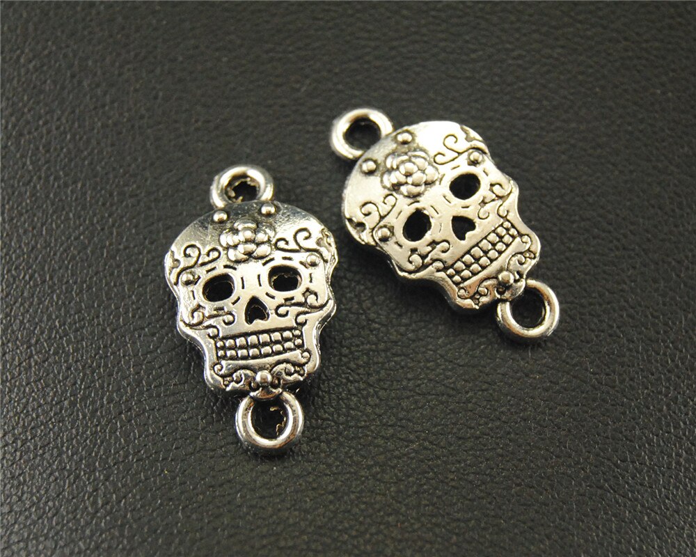 30 stücke Reize Gemalt Gesicht Schädel Stecker Halloween Silber Farbe Anhänger Für DIY handgefertigt Ergebnisse Zubehör