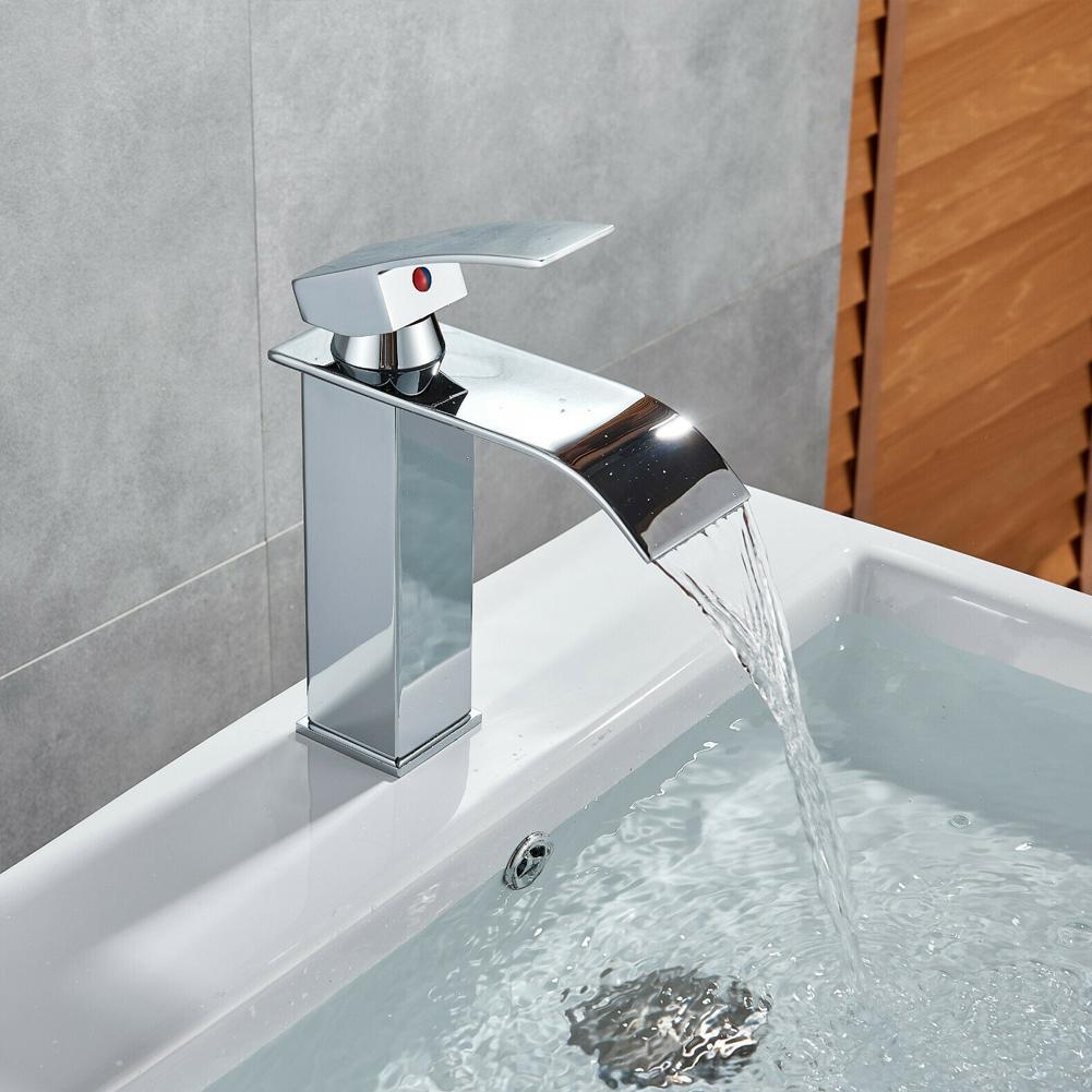 Bathroom Sink Faucet Chrome Waterfall Spout Basin Mixer Hole Tap Single