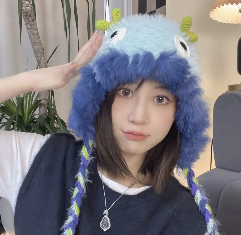 Little Monster Cap Cartoon Harige Hoed Warme Wollen Feest Outdoor Mode Schattig Zoet Reizen Meisje Hart Herfst Winter Dames: green