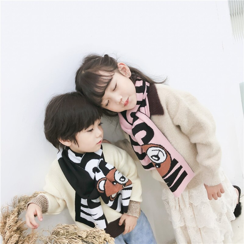 PPXX Cartoon Bear Winter Wool Girl Scarf Boy Soft Warm Thick Kids Boys Girls Shawls Wrap Children Scarves Accessories