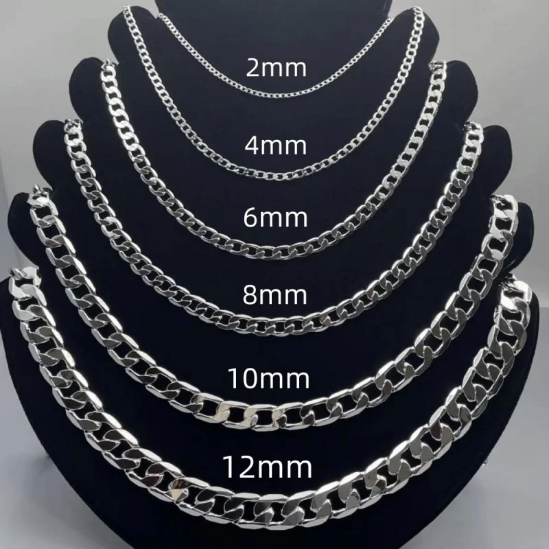 Collier en argent Sterling 925 pour hommes et femmes, 2/4/6/8/10/12MM, 40-75cm, chaîne faciale, fermoir à homard, bijoux de fiançailles,