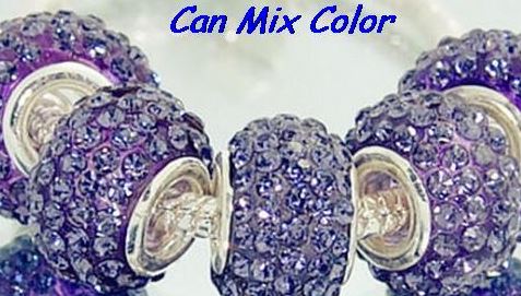 Mieszane białe gorące 14MM 50 sztuk/partia żywica Rhinestone posrebrzane rdzeń Big Hole kryształowe koraliki europejskie n4254 dopasowane bransoletki z charmsami.: 16