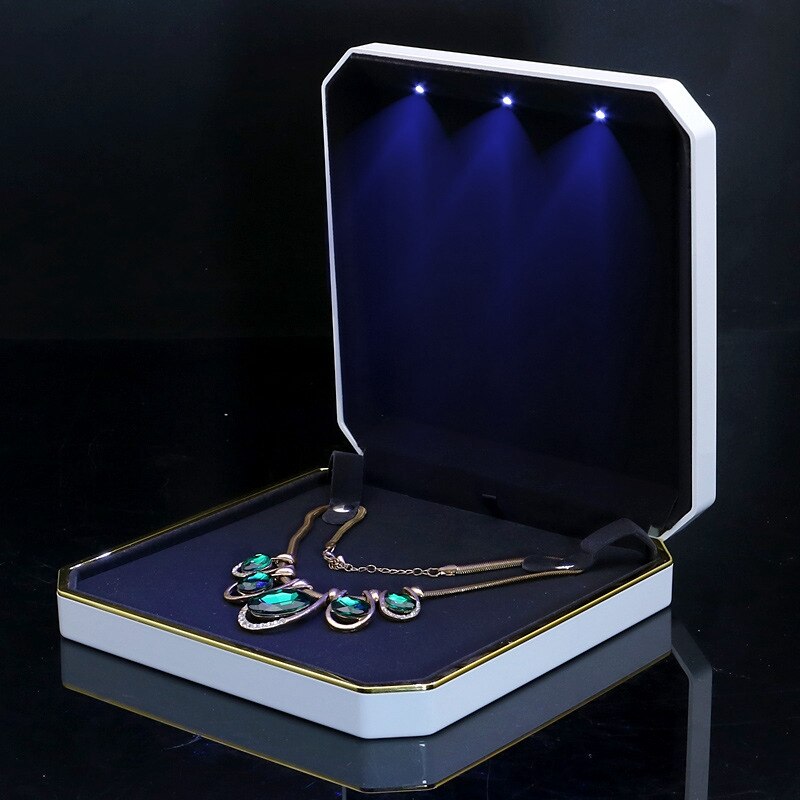 LED bijoux grand ensemble boîte organisateur perle boucle d'oreille collier affichage coffrets pour mariage pliable en plastique bijoux mallette de rangement: White style 2