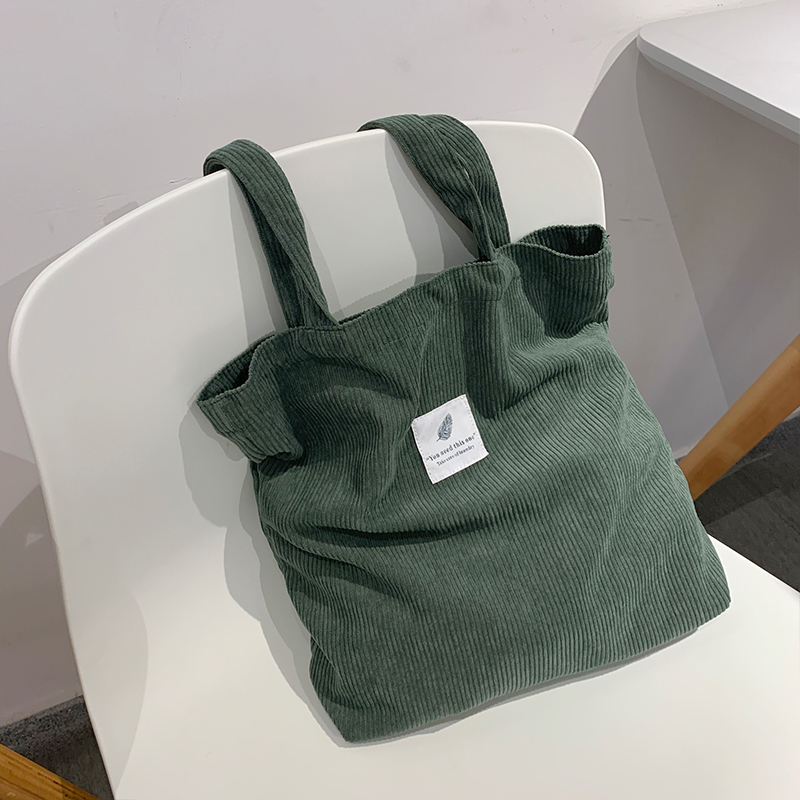 Corduroy Shopping Bag for Women 2022 Female Girls Casual Handbags Soft Reusable Fabric Affordable Shopper Shoulder Totes Bags: green