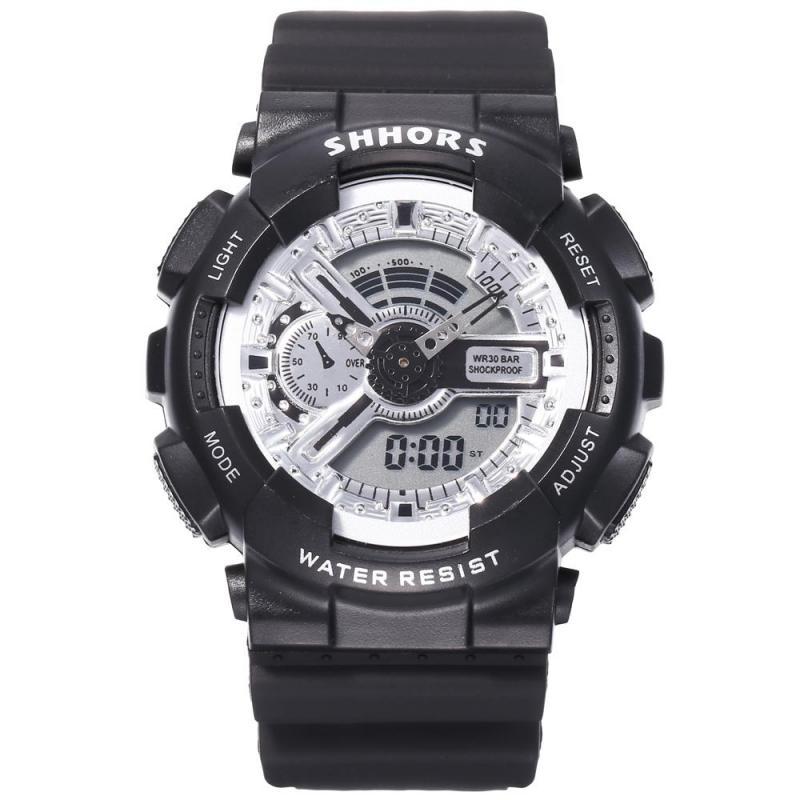 Shhors roze dameshorloges multifunctionele sporthorloges dames led-display analoog digitaal quartzhorloge reloj mujer: Zwart -2