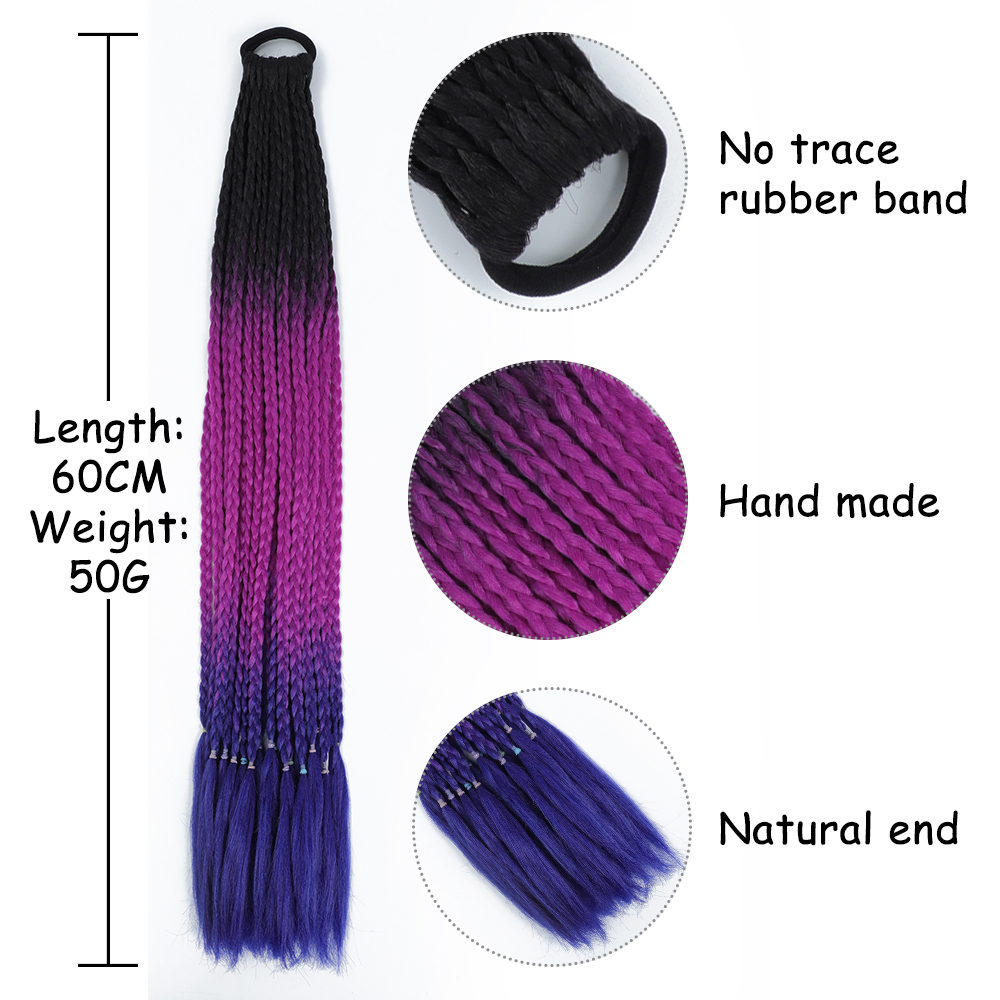 AZQUEEN-coleta trenzada sucia de Color degradado sintético, banda de goma elástica de 60CM, extensiones de cabello trenzado de cola de poni para niñas